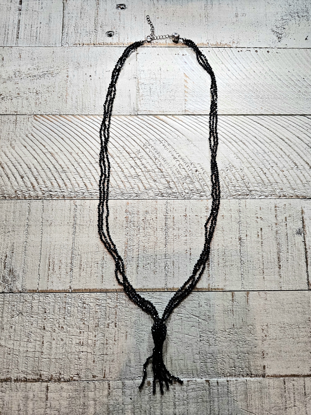 24" Sterling Silver 77 ctw Round Black Spinel Bead Necklace 🌸 NEW 🌸